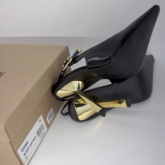 Steve Madden Divine Heels Black Gold Leather Pointy Toe Pumps Size 7 - Picture 5 of 8